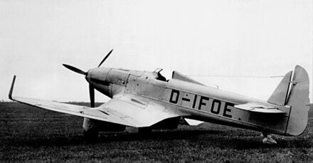 The Ha 137 prototype aircraft, fitted with vertical wing extensions, c.1935-1937