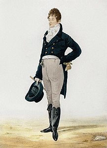 The famous British fashion leader Beau Brummel wore a green tailcoat (1805)