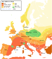 Difusão da peste negra na Europa. Somente as regiões em verde não sofreram os efeitos da peste.