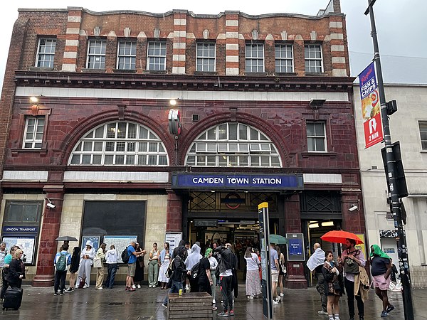 Camden Town Tube station entrance viewed from Camden High Street