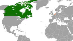 Mappa che indica le località del Canada e dei Paesi Bassi