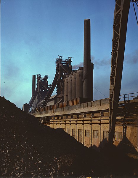 Blast furnaces and iron ore at the Carnegie-Illinois Steel Corporation mills in 1941