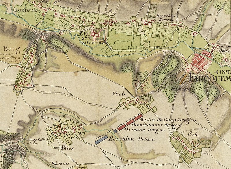 File:Carte topographique des environs de Maestricht et de Bilsen avec une partie de ceux de Tongres et Faucquemont (L E Demarne, 1748), détail 9 Fauquemont.jpg