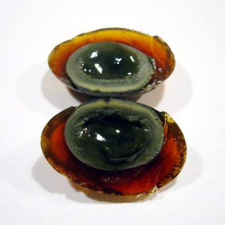 A century egg sliced open