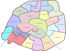 Kaart van de kiesdistricten van Parijs, verkiezingen van 1988-2007