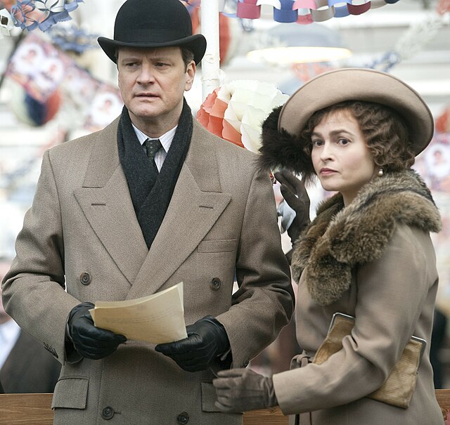 Firth with Helena Bonham Carter on the set of The King's Speech in 2009, his most critically acclaimed role to date