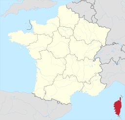 Karta över Frankrike med Korsika markerat