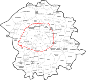 Seine and its communes before the 1860 enlargement of the City of Paris, with the red links marking the enlargement Departement de la Seine avant-apres 1860.png