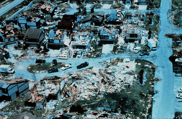 Damage from Hurricane Andrew in 1992 in the area