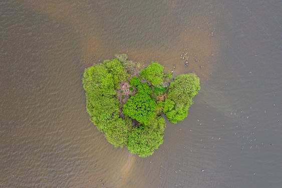 LANDSCAPE: Aerial view of the island in the Dobersdorfer See in Special Area of Conservation „Dobersdorfer See, Passader See mit dem Oberlauf der Hagener Au, Kasseteiche und Umgebung“ Photograph: Matthias Süßen