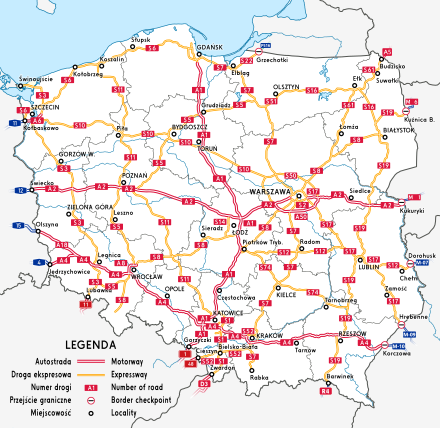Full planned network of motorways (red) and expressways (orange)