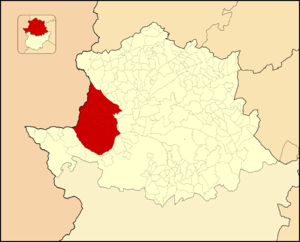 Localização da comarca de Alcântara na província de Cáceres