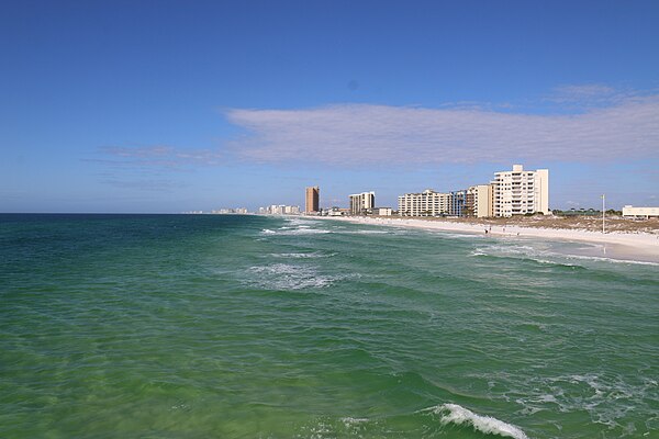 Emerald-green waters at St. Andrews State Park, near the eastern edge of the Emerald Coast