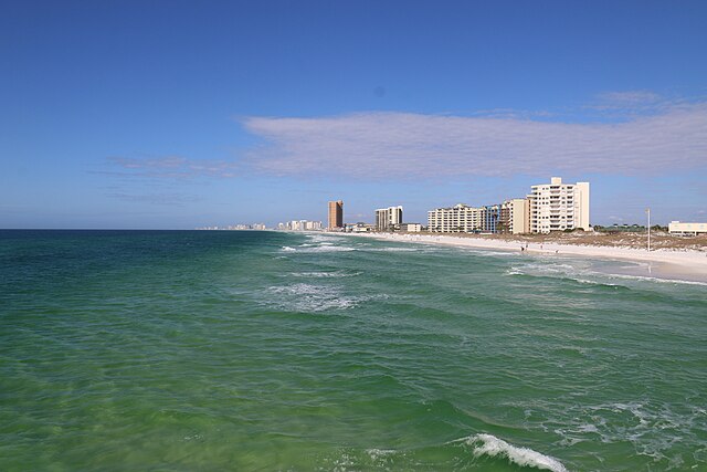 Emerald-green waters at St. Andrews State Park, near the eastern edge of the Emerald Coast