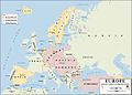 一戰時候的歐洲地圖。   黄色代表中立國家   紅色代表同盟國 白色代表協約國