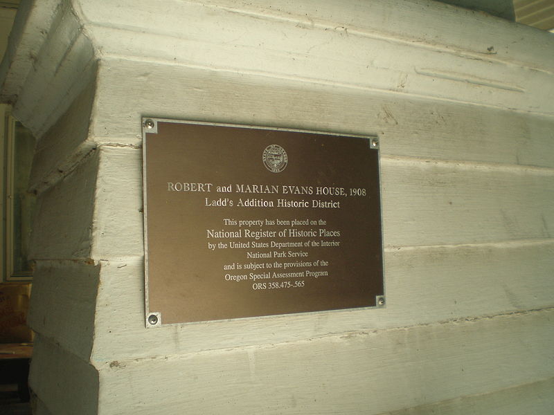 File:Evans House plaque, Ladd's Addition, Portland, Oregon.JPG