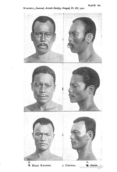 Photos from 1900 showing the typical face of a Chutia man(centre).