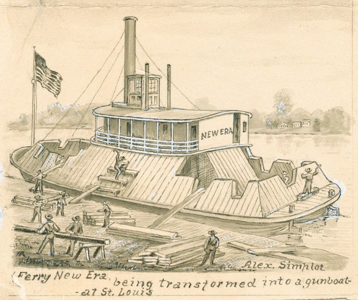 File:Ferry 'New Era' being transformed into a Gunboat at St. Louis, 1861.jpg