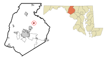 Фредерик Каунти Мэриленд Объединенная и некорпоративная области Woodsboro Highlighted.svg