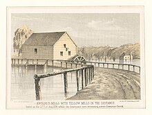 Freeke's Mills with Yellow Mills in the Distance, burnt on the 27th of Aug. 1776 while the Americans were retreating across Gowanus Creek (NYPL b12610187-423823) Freeke's Mills with Yellow Mills in the Distance, burnt on the 27th of Aug. 1776 while the Americans were retreating across Gowanus Creek (NYPL b12610187-423823).jpg