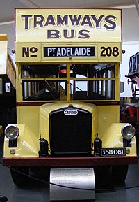 Double decker Garford bus, used by the MTT from 1927 Garford bus 208 used by the Adelaide MTT.jpg