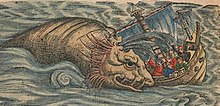 Print of a sea monster from Conrad Gesner's book Historia Animalium, 1563 Gesner, Conrad -- Historia animalium 1563 -- Seite 97 recto 2. Abb.jpg