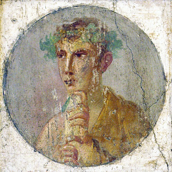 A fresco portrait of a man holding a papyrus roll, Pompeii, Italy, 1st century AD