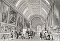 Intérieur de la grande galerie du Louvre fréquentée par des touristes et des peintres. Gravure de Thomas Allom, 1844.
