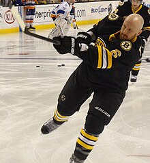 Zanon during the 2011-12 NHL season as a member of the Bruins GregZanonBruins.jpg