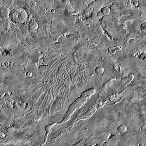 Hadriacus Mons with the Valles in the lower part of the picture.