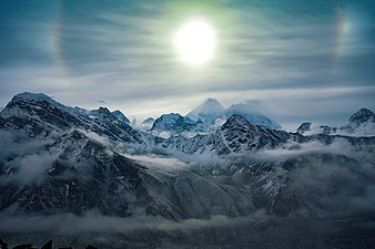 Halo formed above Everest seen from Gokyo Ri Photograph: Nirojsedhai