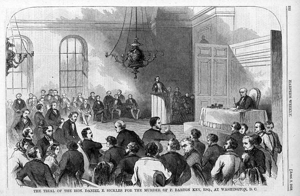 The trial of Sickles. Engraving from Harper's Magazine