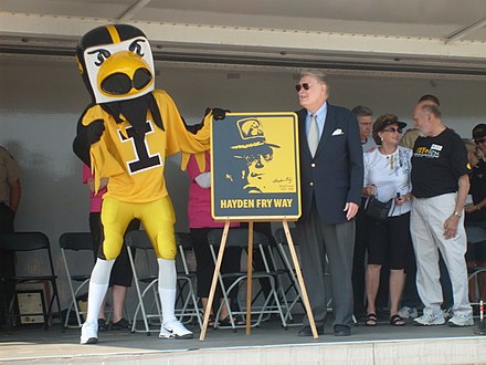 Hayden Fry during the official dedication of the "Hayden Fry Way" in Coralville, Iowa, at the 2009 "Fry Fest"