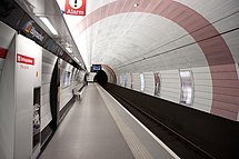 Haymarket, the first underground Metro station to be refurbished, branded in the new corporate colour scheme.
