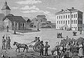 English: City Hall Square in 1820 Suomi: Aukio kaupungintalon edessä vuonna 1820