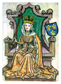 Reine de France dans le jeu de cartes Hofämterspiel, vers 1455, représentant 10 fonctions à la cour, dans les 4 royaumes de Bohême, France, Allemagne et Hongrie