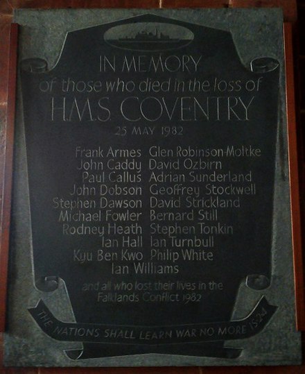 Memorial to the dead of HMS Coventry in Holy Trinity Church, Coventry