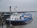 Hovertravel Island Express at the Hovertravel terminal in Ryde, Isle of Wight after having its propellers removed in November 2011. Safety concerns forced Hovertravel to suspend all its services on 19 November 2011 after a propeller broke mid-crossing. All vessels had to undergo testing before being allowed back in service. (http://onthewight.com/2011/11/19/hovertravel-service-suspended-due-to-mca-safety-concerns/)