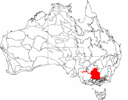 Riverina (červeně) na mapě Austrálie