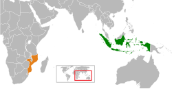 Peta memperlihatkan lokasiIndonesia and Mozambique
