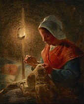Jean-François Millet - Frau beim Nähen im Lampenlicht (1852) .jpg
