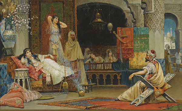 Harem scene. Shortly after joining the caliphal Administration, Ibn Abi ʿĀmir forged a lasting alliance with the mother of the heir to the throne, the