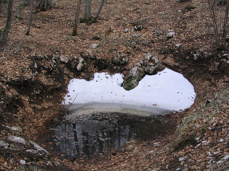 Fichier:Karst sinkhole with snow-drift.jpg