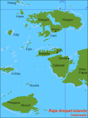 Карта архіпелагу Раджа Ампат, на якій видно острів Вайгео