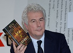 Ken Follett with his book Eisfieber (English-'Whiteout').jpg