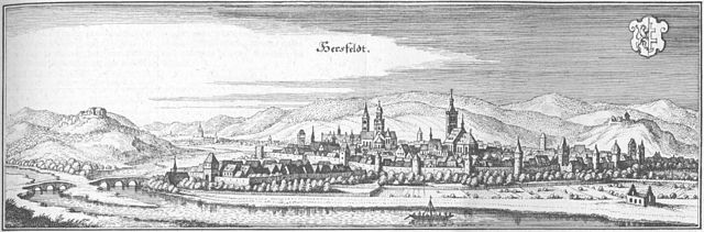 Copperplate engraving of Hersfeld in 1655 (Matthäus Merian the Younger)