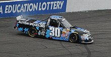 Larson's race-winning No. 30 truck at Rockingham in 2013 Kyle Larson Rockingham Win 2013.jpg