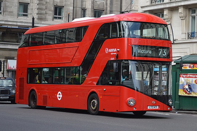 A New Routemaster double-decker bus, operating for Arriva London on London Buses route 73 (2015)