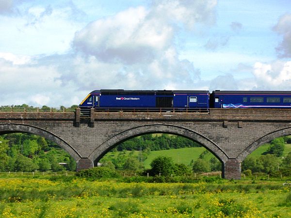 A High Speed Train crosses Langport Viaduct (between Castle Cary and Taunton).