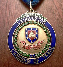 Launceston Chamber of Trade President's Chain showing the coat of arms and motto